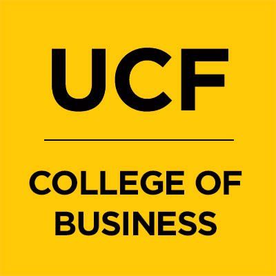 A yellow background with ucf college of business written in black.