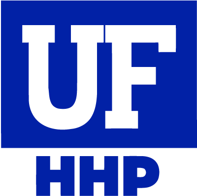A blue and white logo for the university of florida.